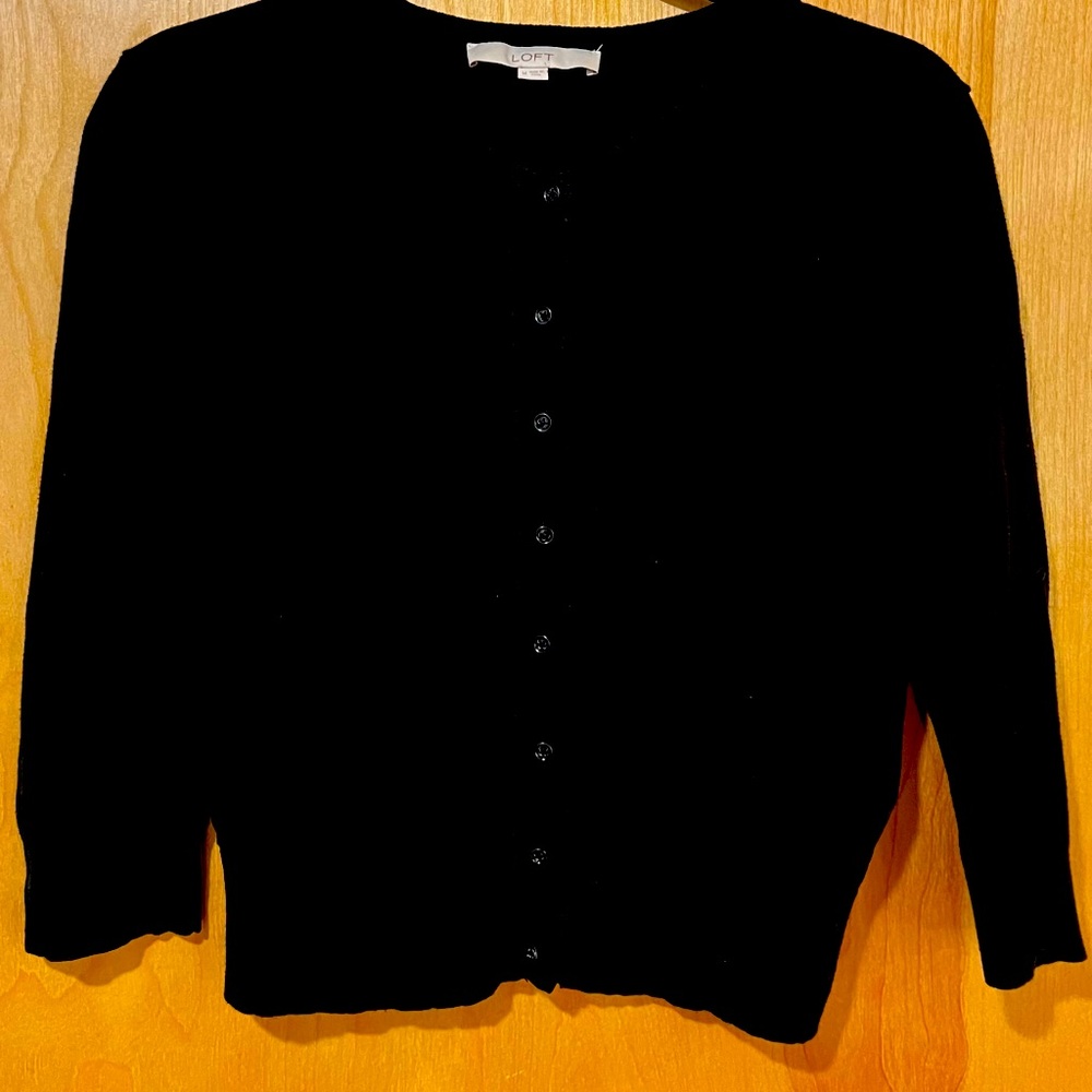 Ann Taylor Loft black crop button up cardigan